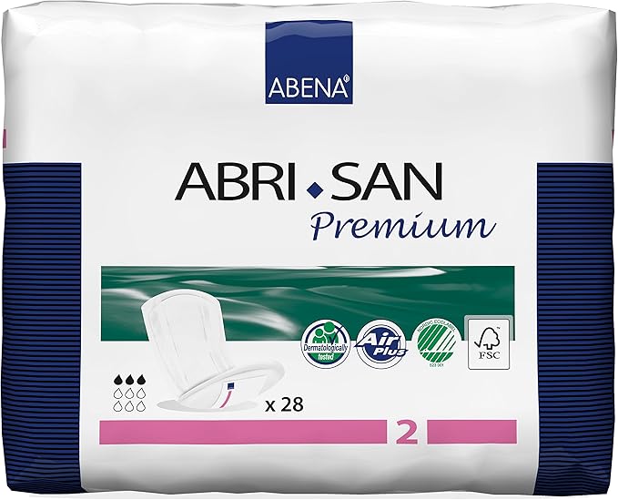 Abena Abri-San Premium Incontinence Pads, Light Absorbency, (Sizes 1 To 3A) Size 2, 28 Count