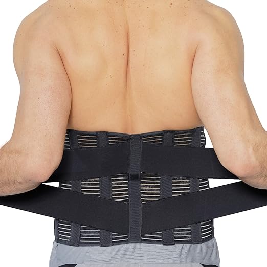 NeoTech Care Adjustable Compression Wide Back Brace Lumbar Support Belt (Charcoal, Size L)