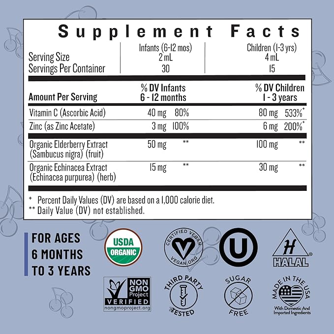 Legendairy Milk Organic Elderberry Drops - Baby Multivitamin with Echinacea, Vitamin C & Zinc for Immune Support - Ideal for Babies & Toddlers, Non-GMO - 30 Servings