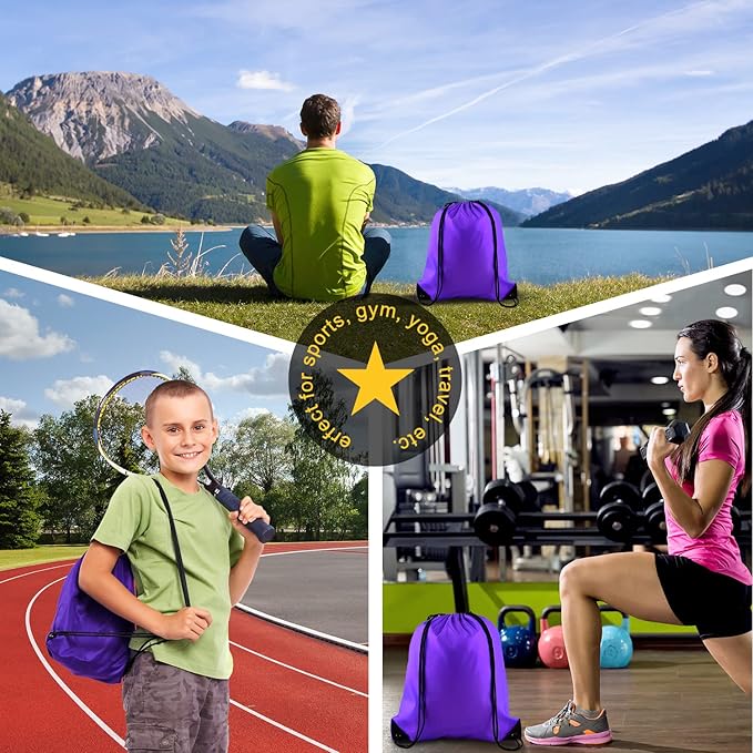 KUUQA 60Pcs Purple Drawstring Backpack Bag Bulk Drawstring Bags String Bags Storage Bags Gym Backpack for Sport Gym Traveling