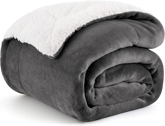 Bedsure Sherpa Fleece Throw Blanket for Couch - Thick and Warm, Soft Fuzzy Plush Throw Blanket for Winter, Charcoal, 50x60 Inches
