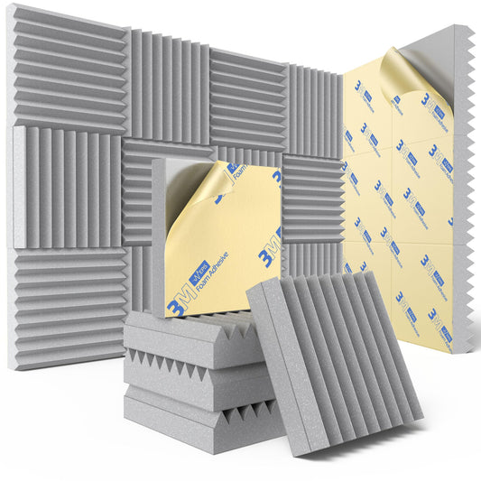12 Pack Sound Proof Foam Panels for Wall with Self Adhesive, 2" X 12" X 12" High Density Acoustic Panels Sound Absorbing Quick-Recovery, Wedges Soundproof Wall Panels for Gaming & Studio Decor - Black