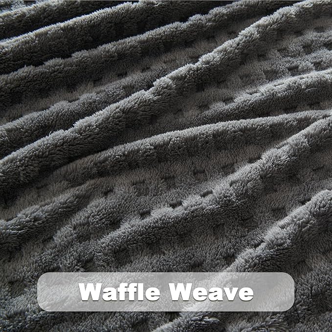 NEWCOSPLAY Super Soft Twin Blanket Grey Premium Silky Flannel Fleece 3D Waffle Checkered Lightweight Bed Blanket All Season Use (Dark Grey, Twin(60"x80"))