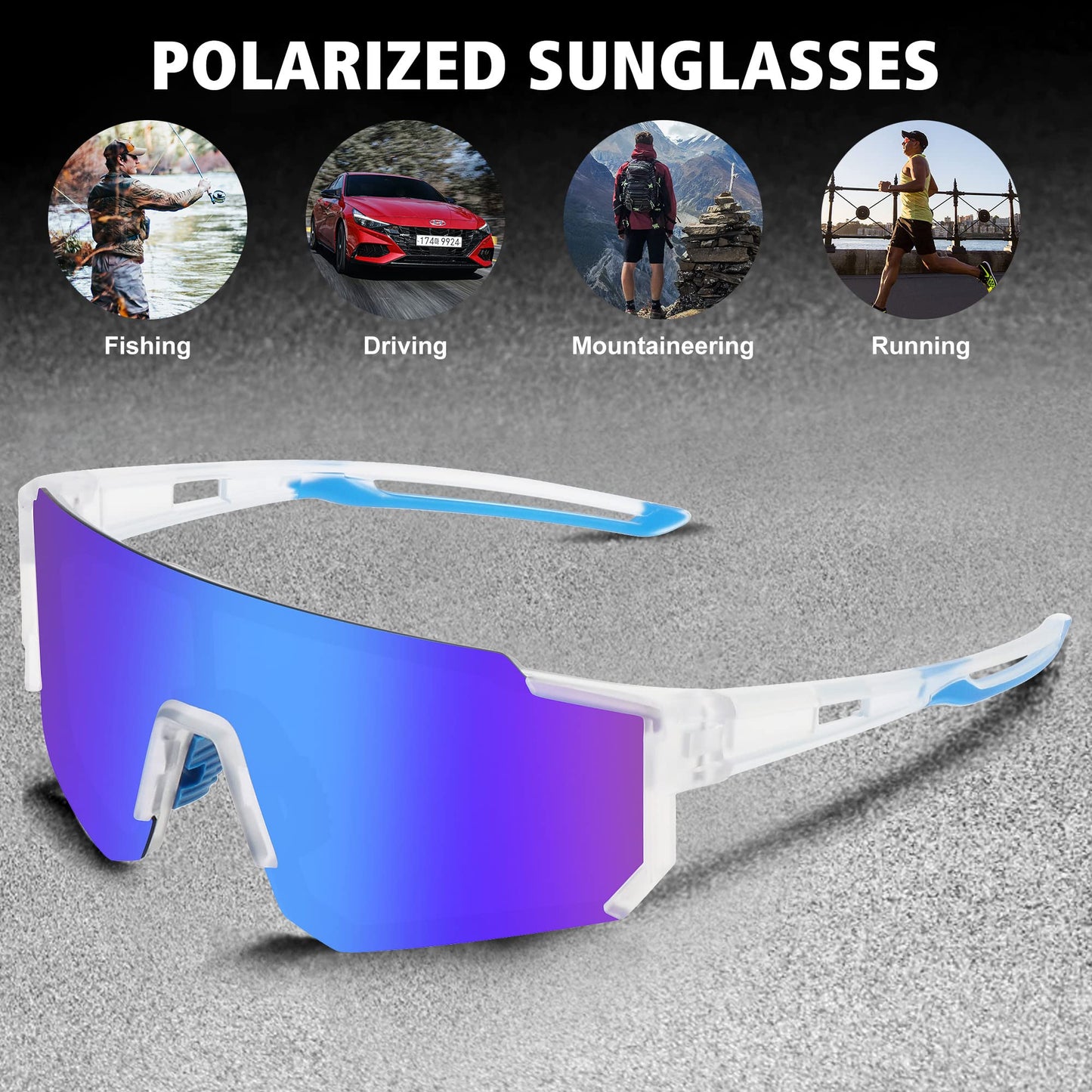 STORYCOAST Polarized Sports Sunglasses for Men Women,Bike Glasses Driving Fishing Cycling Mountain Bike Sunglasses UV400 Protection Clear Frame-Blue Mirror Lens