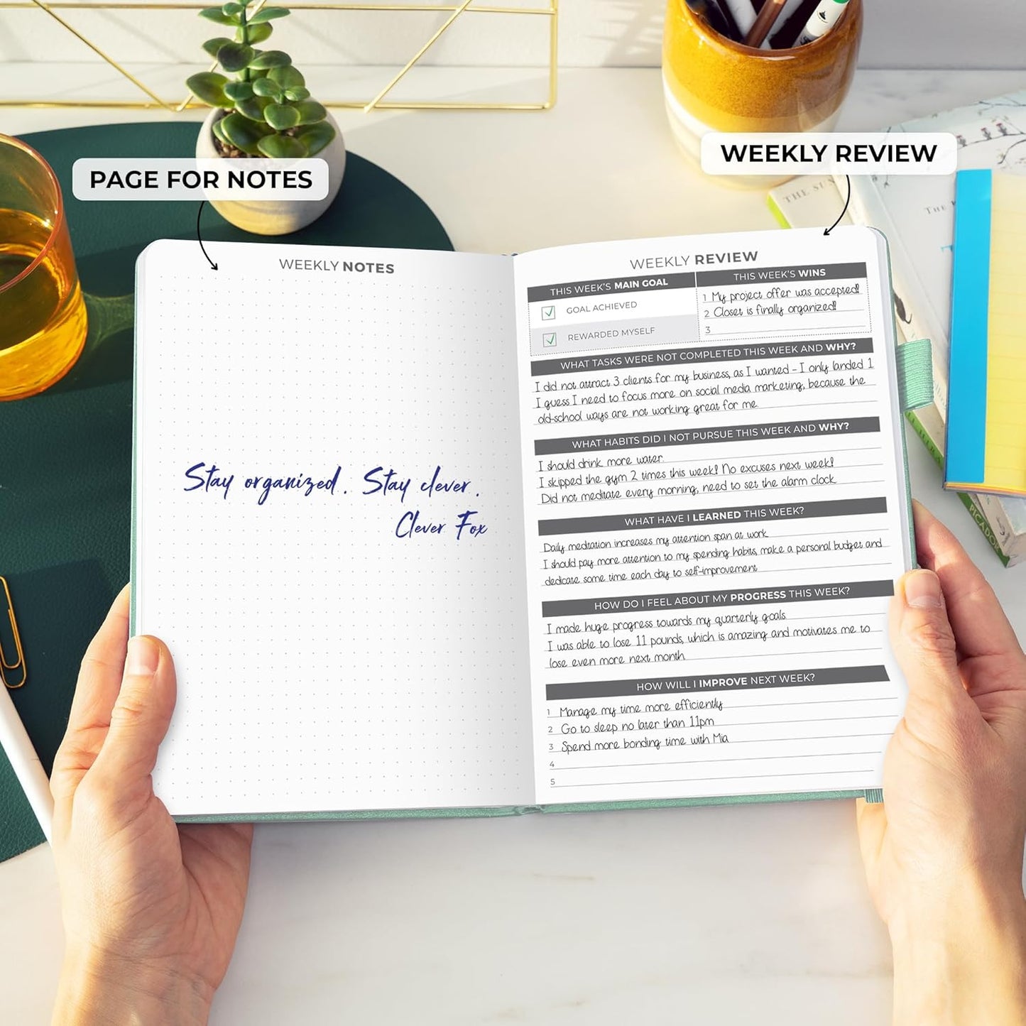 Clever Fox Daily Planner – Undated Planning Notebook with Hourly Schedule & To-Do List – Personal Day Task & Work Organizer, 6 Months (Mint)