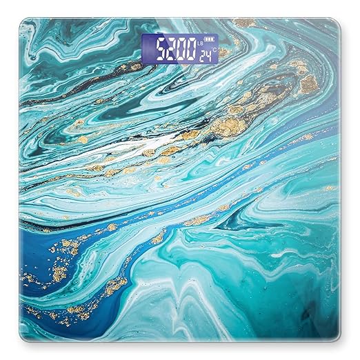 Weight Scale Digital Bathroom Scale Scale for Body Weight 400 lbs Personalized Digital Scale with Backlit Display Easy Read(Battery Not Included) - Blue Gilt Marble