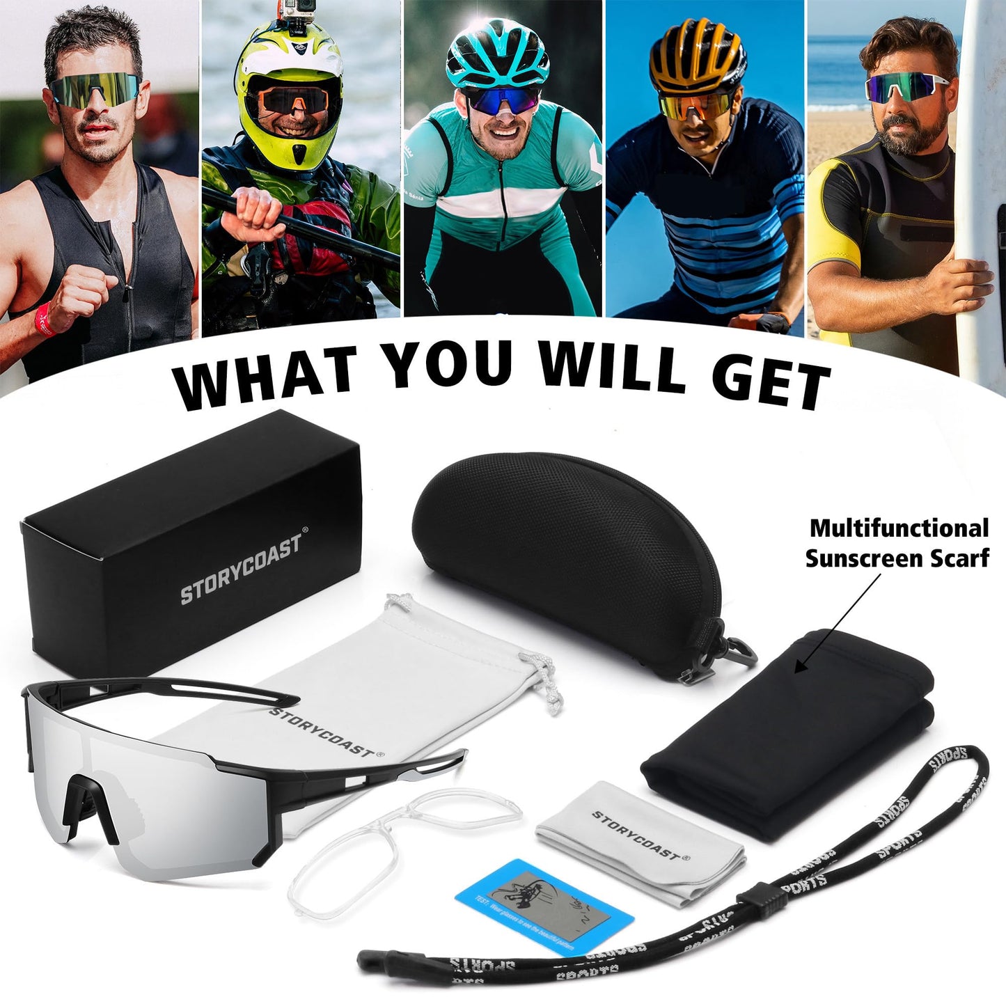 STORYCOAST Polarized Sports Sunglasses for Men Women,Bike Glasses Cycling Mountain Bike Sunglasses UV403 Protection Black-Silver