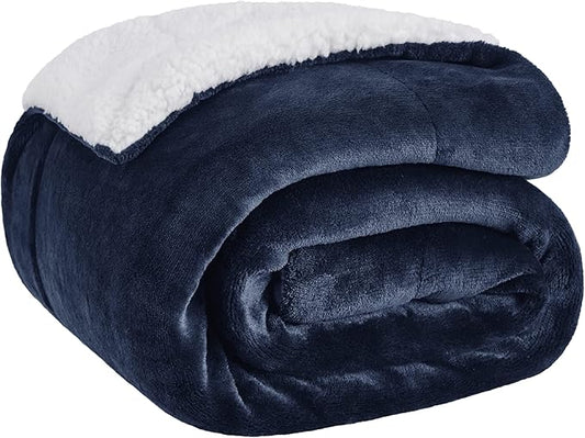 Bedsure Sherpa Fleece Throw Blanket Twin Size for Couch - Thick and Warm, Soft Fuzzy Plush Twin Blanket for Winter, Navy, 60x80 Inches