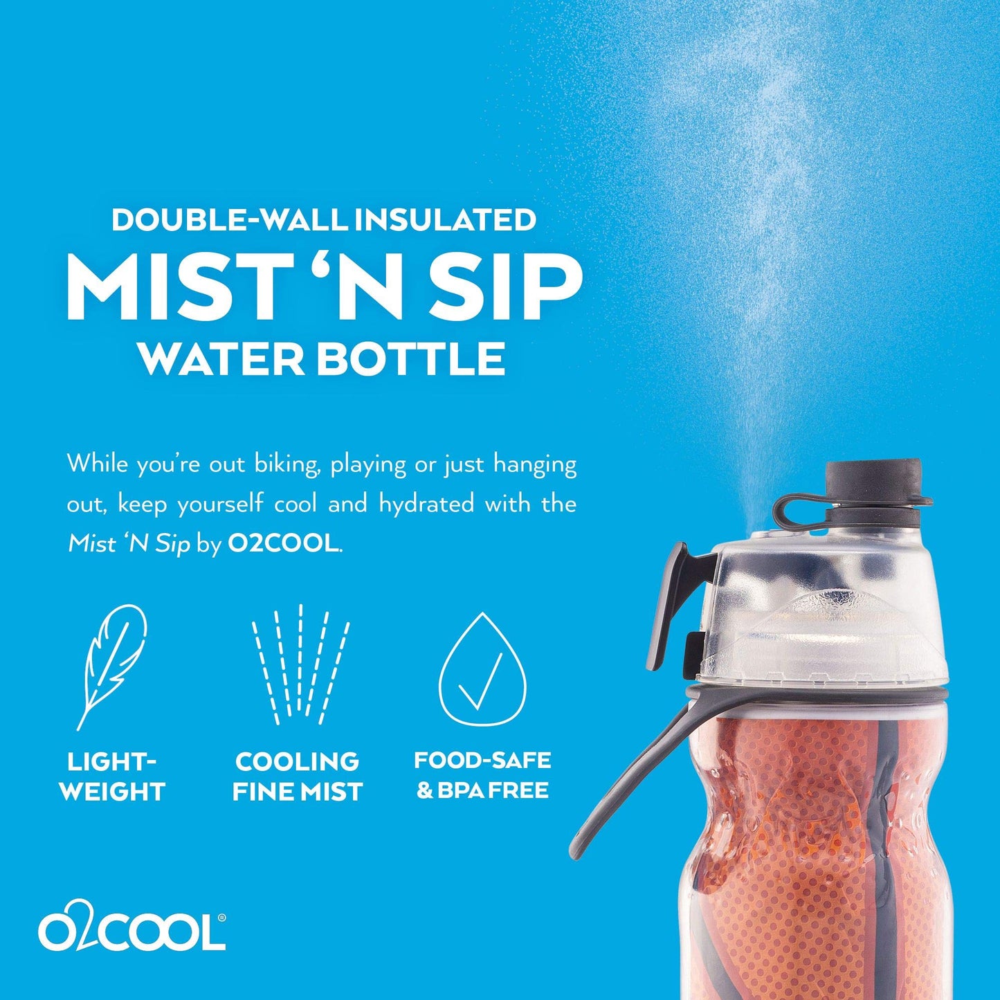 O2COOL Mist N' Sip Insulated Water Squeeze Bottle-20 oz, 20 Ounce, Basketball (HMCDP31)