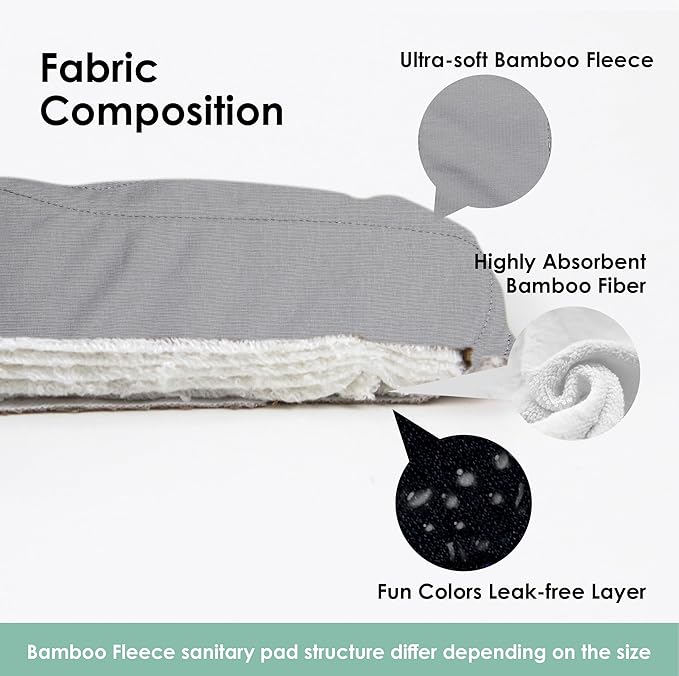 wegreeco 6 Pcs Reusable Menstrual Pads, Ultra Absorbent Cloth Pads for Heavy Flow, Sanitary for Teens, Women, Nonslip, Grey Inner, Black Outer, X-Small