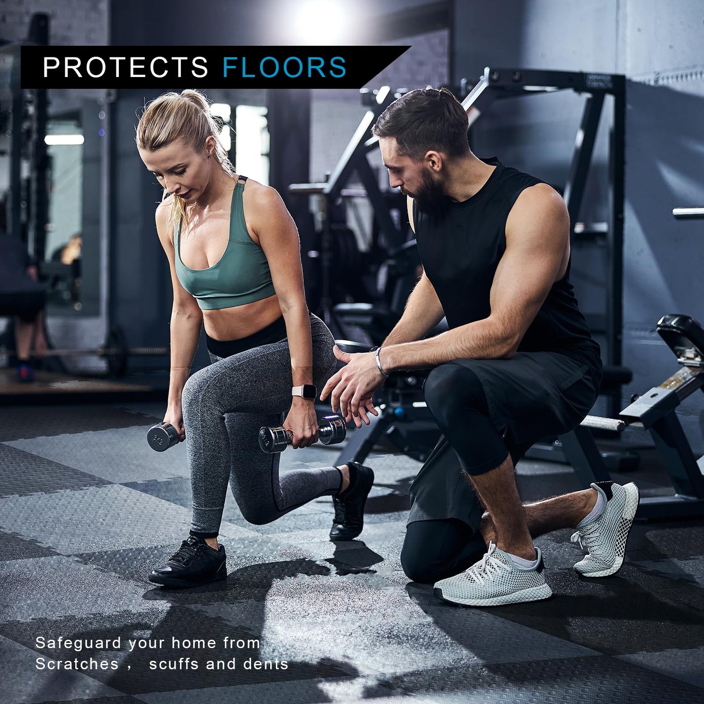 1 in Thick 48 Sq Ft EVA Foam Exercise Gym Mats 12 Pcs - Interlocking Puzzle Floor Tiles for Home Gym Heavy Workout Equipment Flooring - 24 x 24in Tile, Black & Gray