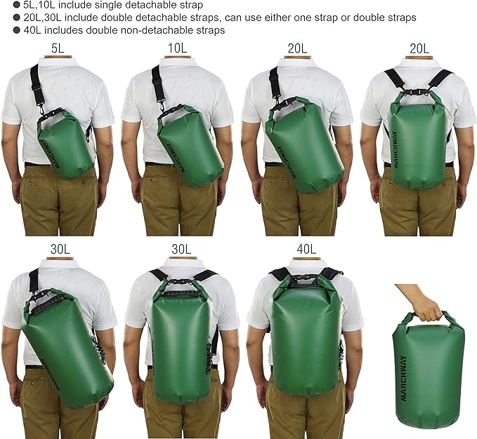 MARCHWAY Floating Waterproof Dry Bag Backpack 5L/10L/20L/30L/40L, Roll Top Sack Keeps Gear Dry for Kayaking, Rafting, Boating, Swimming, Camping, Hiking, Beach, Fishing