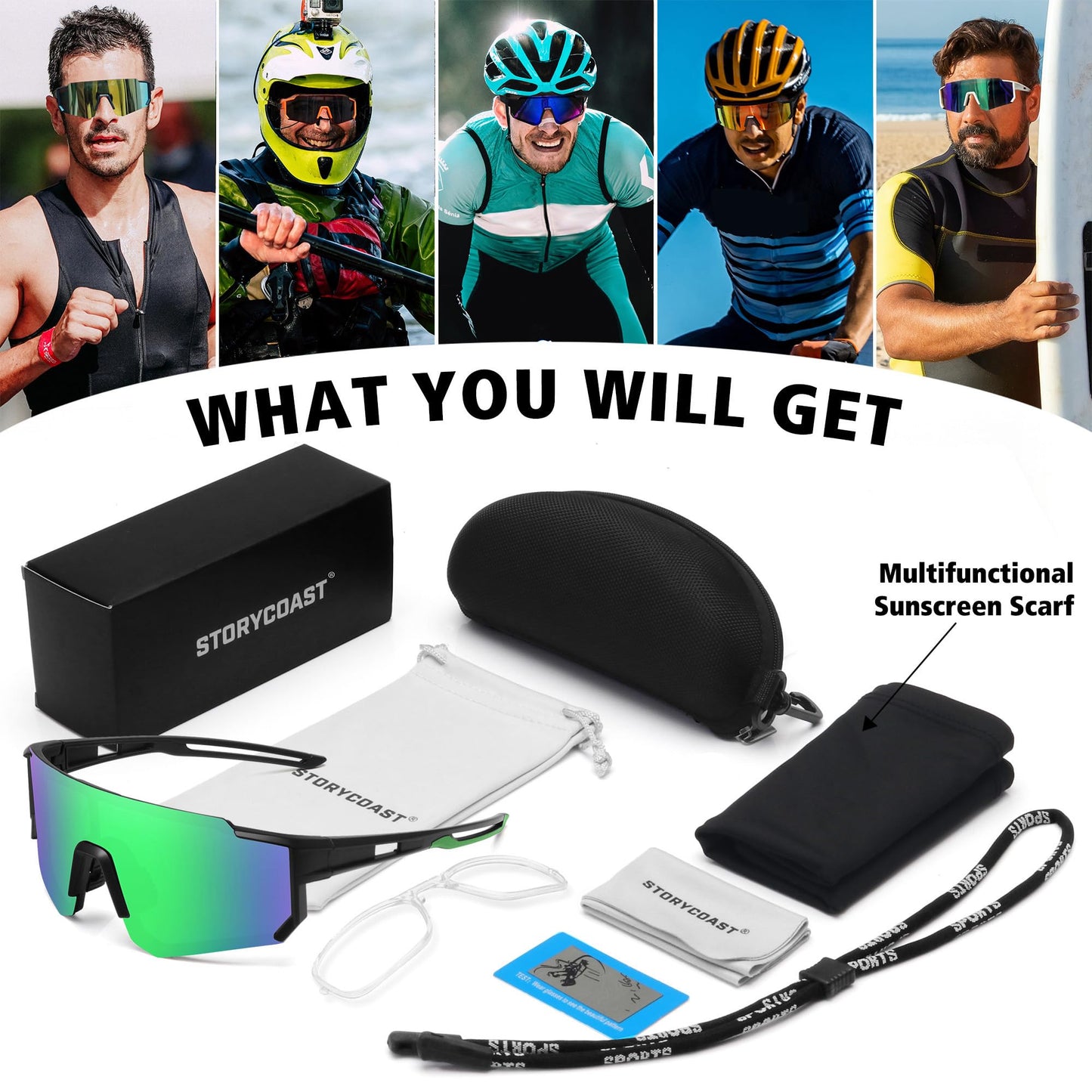 STORYCOAST Polarized Sports Sunglasses for Men Women,Bike Glasses Cycling Mountain Bike Sunglasses UV401 Protection Black-Green