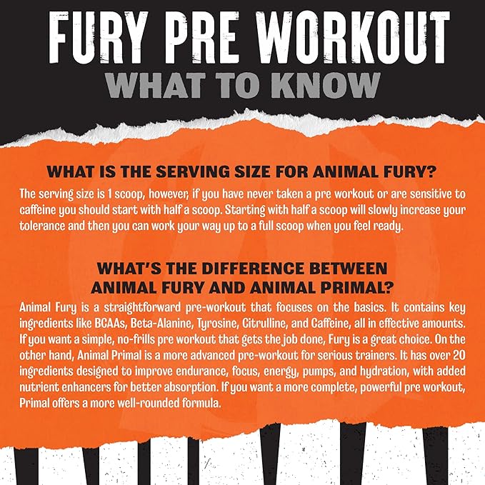 Animal Fury Pre Workout Powder Supplement for Energy and Focus 5g BCAA 350mg Caffeine Nitric Oxide Without Creatine Powerful Stimulant for Bodybuilders, Watermelon