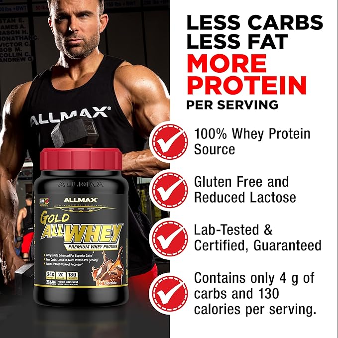 ALLMAX Nutrition Gold ALLWHEY, French Vanilla - 2 lb - 24 Grams of Protein Per Scoop - Gluten Free, Low Carb & Low Sugar - Approximate 30 Servings