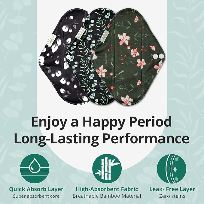 Langsprit Absorbent Reusable Menstrual Sanitary Pads/Washable Cloth Menstrual Period Pads,Reusable Panty Liners(Winter,S)