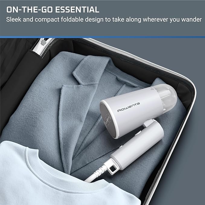 Rowenta, Steamer for Clothes, Travel Steam Handheld Steamer, 2.3 Oz Tank Capacity, Foldable, Easy Steam, 1100 Watts, Ironing, Gray Clothes Steamer, Vacation Essentials, Travel Must Have, DR1011