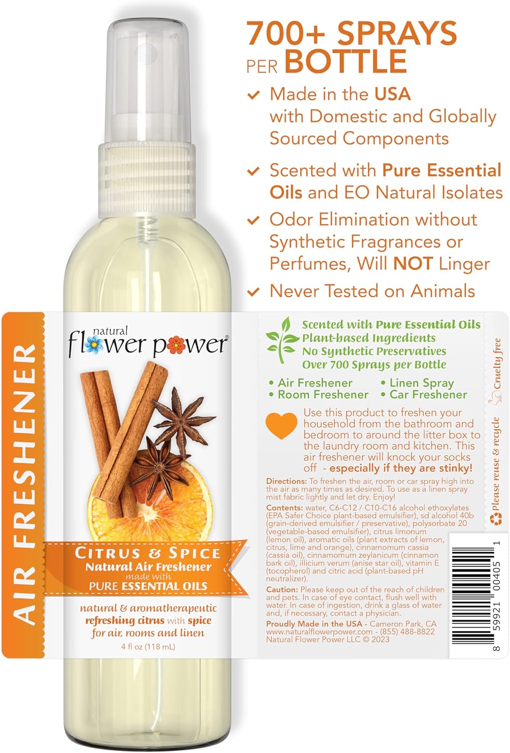 Air Freshener Spray - Odor Eliminator with Essential Oils for the Home, Car & Fabric - Cruelty Free & Vegan - 2 Pack with Lavender and Citrus & Spice - 2 x 4 oz