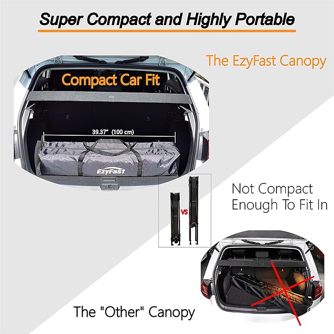 EzyFast Pop Up Canopy Tent, One Person Setup Slant Leg Portable Shelter Gazebo, Patented Design with Built-in Weight Bags, 10' x 10' Base / 8' x 8' Top A Khaki