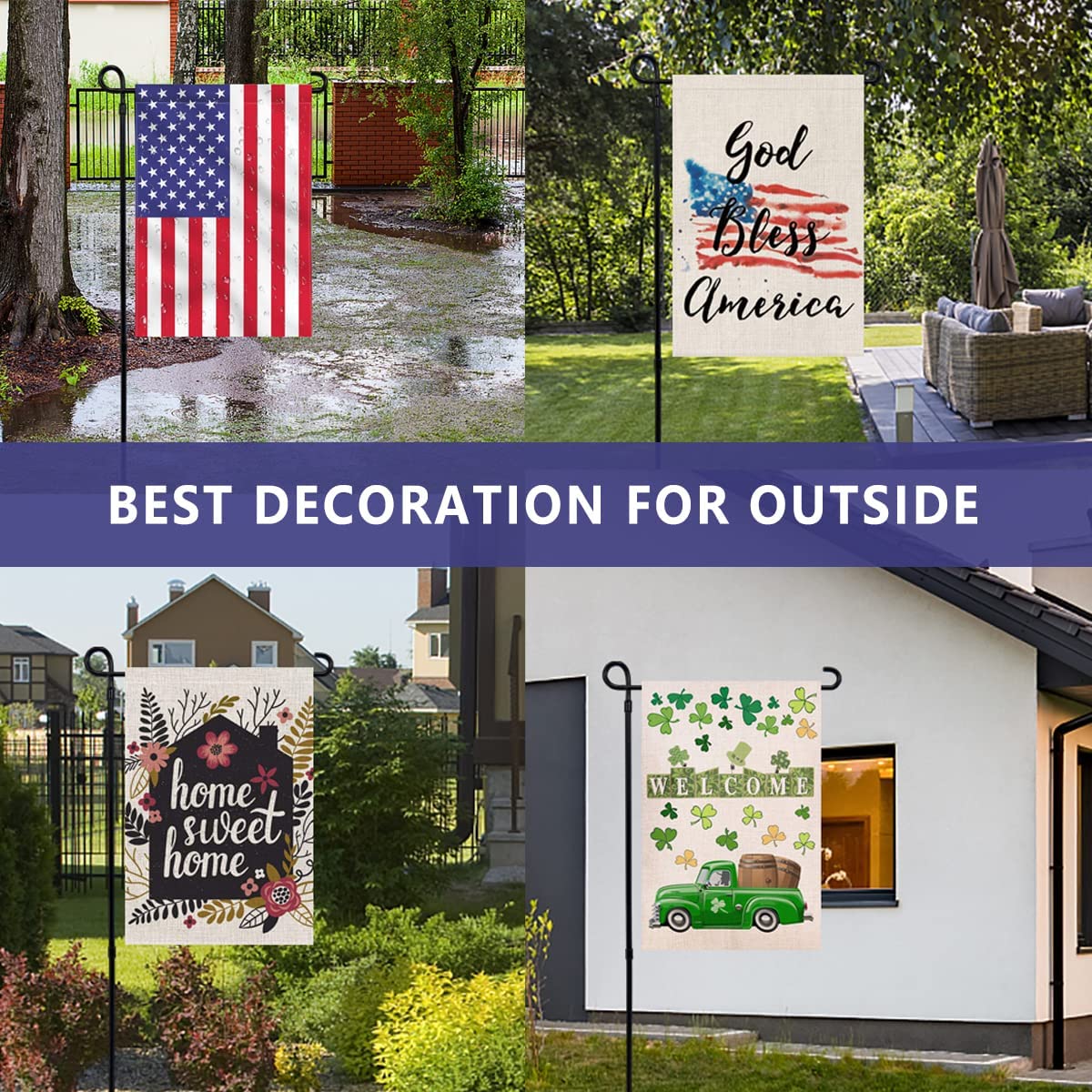 ESTTOP Garden Flag Stand, Thickened Pole Sturdy Straight Premium Metal Yard Flag Holder Weather-Proof Flagpole Seasonal Garden Flag, Christmas Garden Flag, Outdoor Decor Decoration