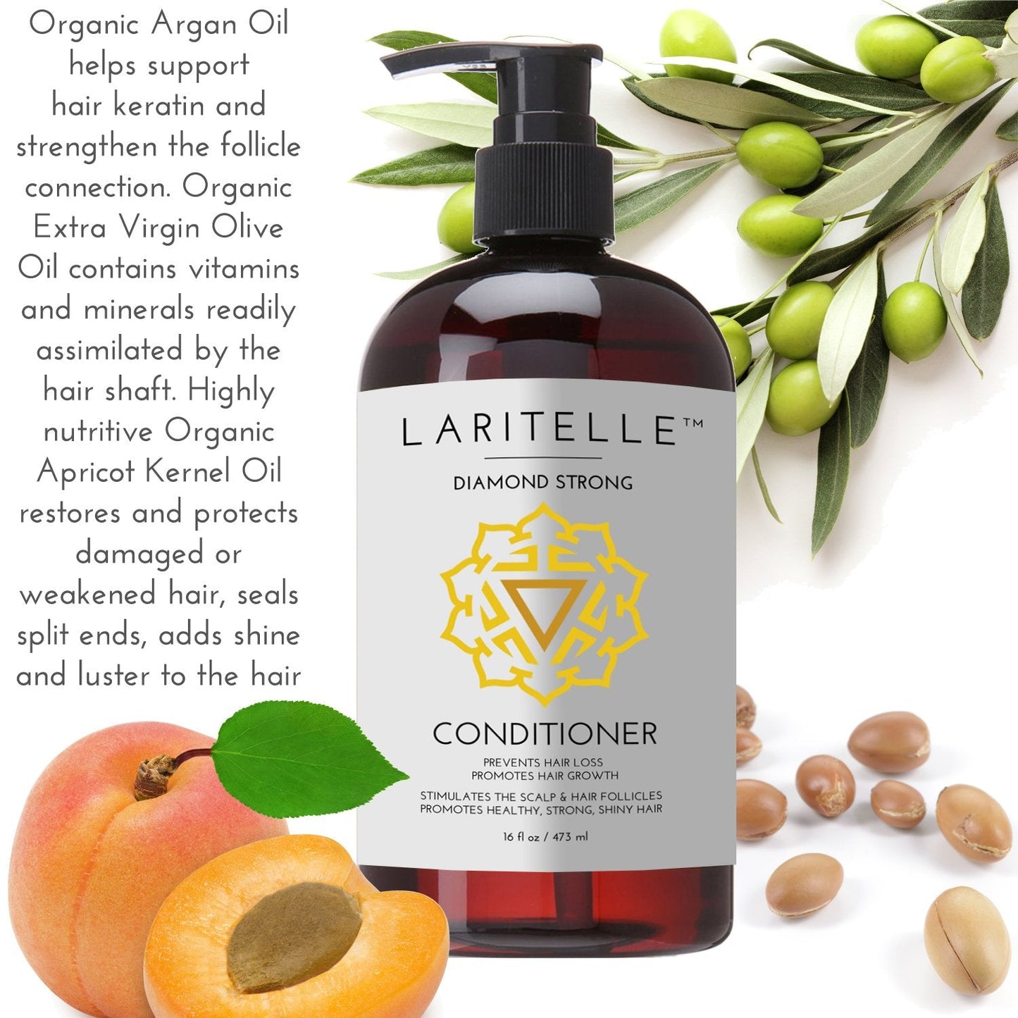 Organic Hair Growth Set | Shampoo 17 oz + Conditioner 16 oz + Hair Loss Treatment 4 oz | Argan Oil, Rosemary, Ginger & Cedarwood | NO GMO, Sulfates, Gluten, Alcohol, Parabens, Phthalates