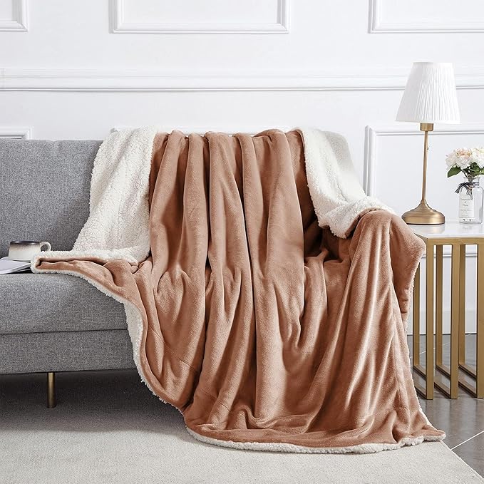 IR Imperial Rooms Camel Sherpa Blankets Queen Size for Bed - Wholesale Bulk Pack of 9 Sherpa Blankets - Soft Fluffy Throw Blanket for Hotels, Guest Bedroom, 90x90 Inches