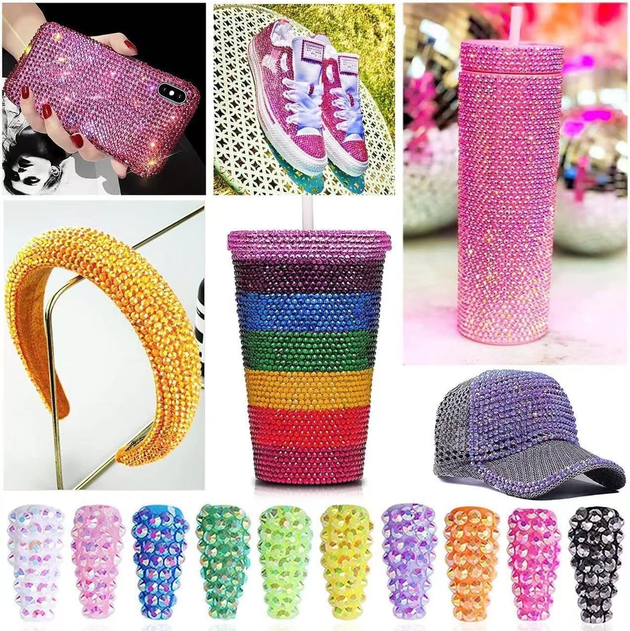 Pink and Red Rhinestones with Glue(S8-S30) for Bedazzling,2mm-6mm Non-Hotfix Flatback Nail Gems Beads with B7000, Resin Nail GemsStones Diamond Kit for Bedazzle Crafting, Nails DIY Art Decoration
