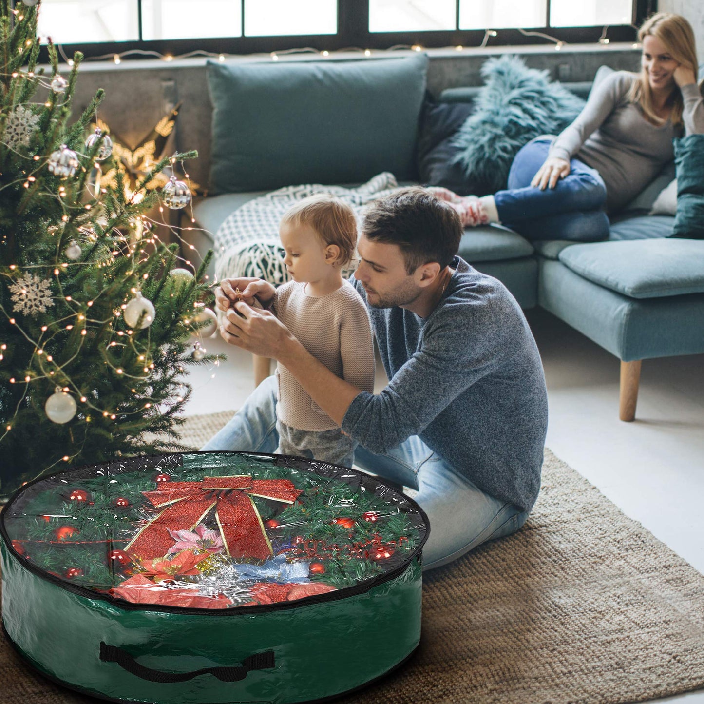 Propik Christmas Wreath Storage Bag 36" - Garland Holiday Container with Clear Window - Tear Resistant Fabric - 2 Pack (36 Inch, Green)