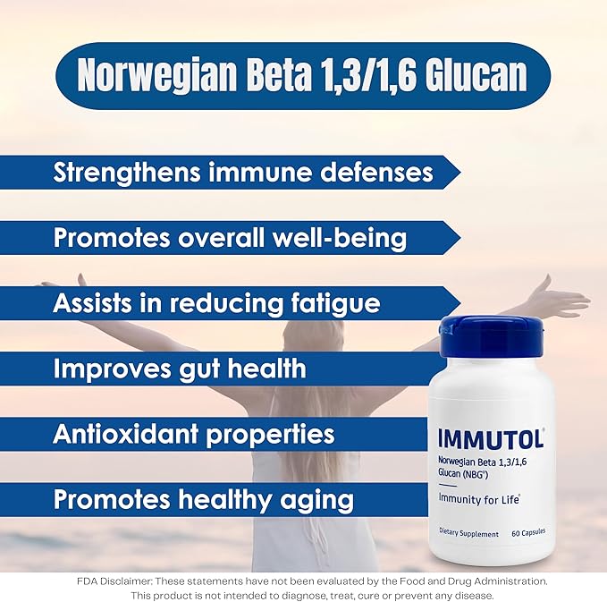 Immutol Immune Support Supplement with 750mg of Beta Glucan 1,3 1,6 - Natural Ingredients, High Potency to Boost Immunity and Overall Wellness, 60 Capsules (120)