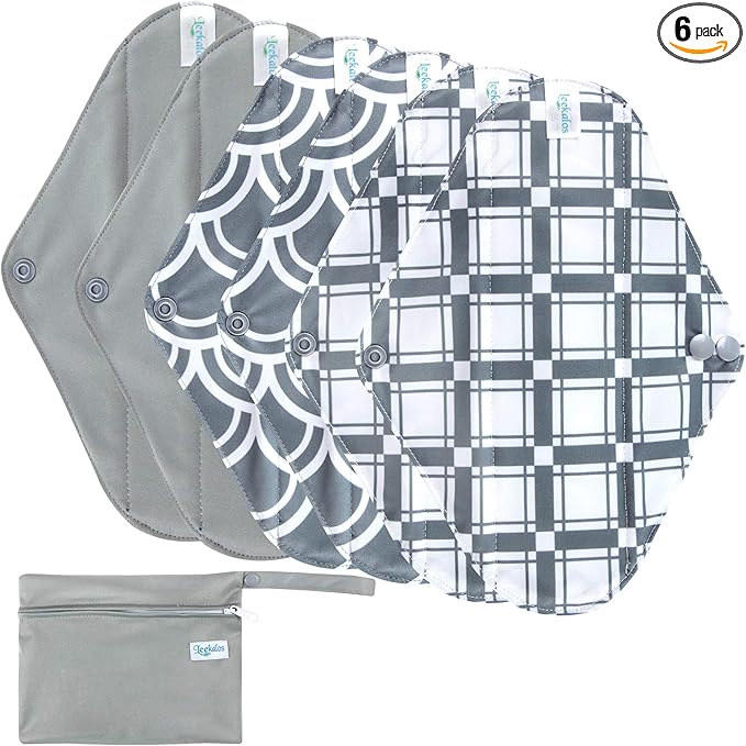 Leekalos Reusable Menstrual Pads - Bamboo Menstrual Cloth Pads | Light Incontinence Pads | Reusable Sanitary Pads - Pack of 6, 1 Cloth Mini Wet Bag
