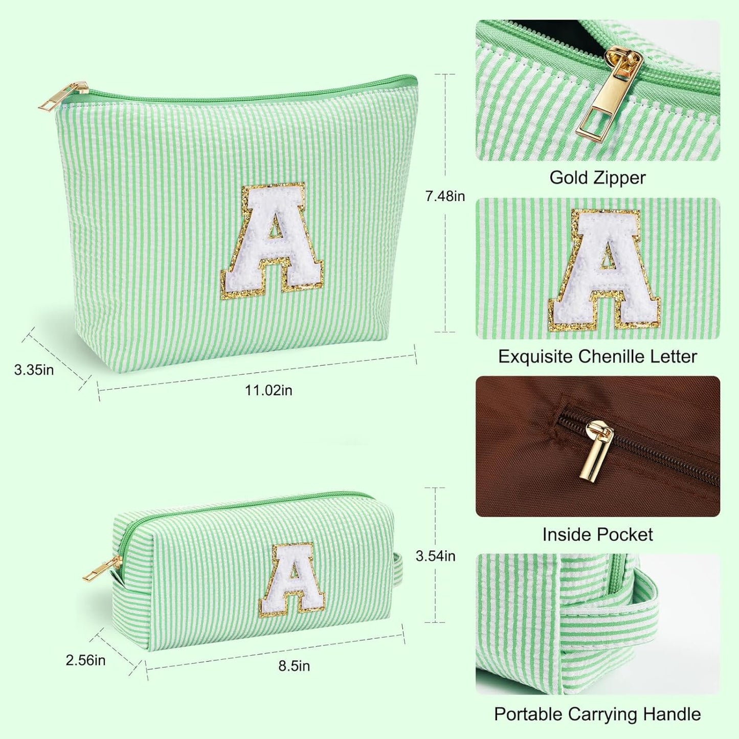 YOOLIFE Travel Makeup Bag Cosmetic Bag - Make Up Bag with Makeup Brush Bag Monogram Makeup Pouch Bag 2 Pieces Cute Makeup Bag Personalized Gifts Best Friend Birthday Gifts for Women Letter Y