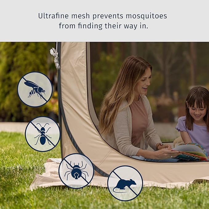 EAST OAK Screen House Tent Pop-Up, Portable Screen Room Canopy Instant Screen Tent 12 x 12 FT with Carry Bag for Patio, Backyard, Deck & Outdoor Activities, Brown