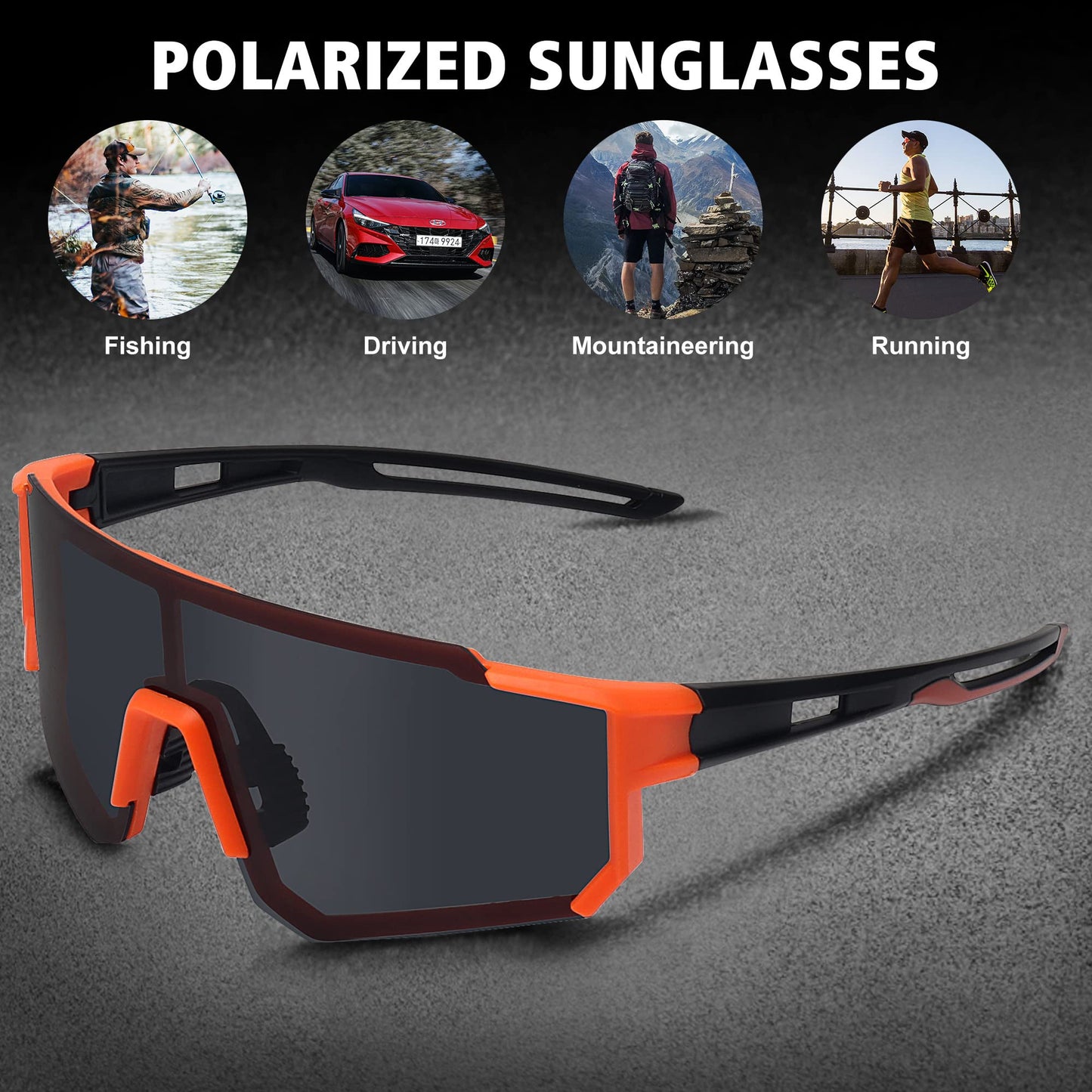 STORYCOAST Polarized Sports Sunglasses for Men Women,Bike Glasses Driving Fishing Cycling Mountain Bike Sunglasses UV400 Protection Orange Black Frame-Gray Lens