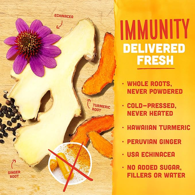 Vive Organic Immune Support Shot, Cold-Pressed Ginger, Turmeric, & Echinacea, Gluten Free, Vegan, Immunity Boost Original, 2 Fl Oz (Pack of 12)