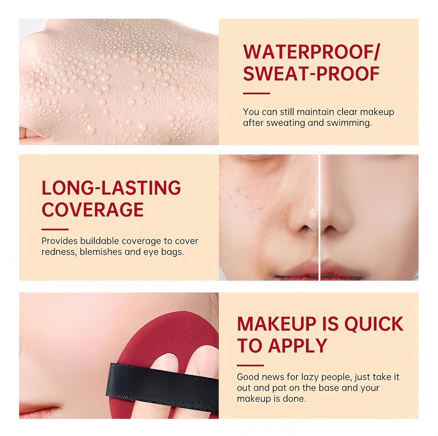 MAEPEOR Cushion Foundation 9 Colors Full Coverage Weightless Satin Glow Foundation Hydrating Long-Lasting Cushion BB Cream (Color 02)