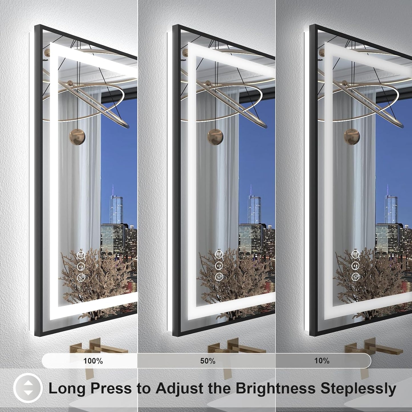 OKPAL LED Bathroom Mirror with Black Frame, 55x30 Lighted Mirrors for Bathroom Wall, Front and Backlit Bathroom Smart Mirror Dimmable, Anti-Fog, Memory, Shatterproof, ETL Listed