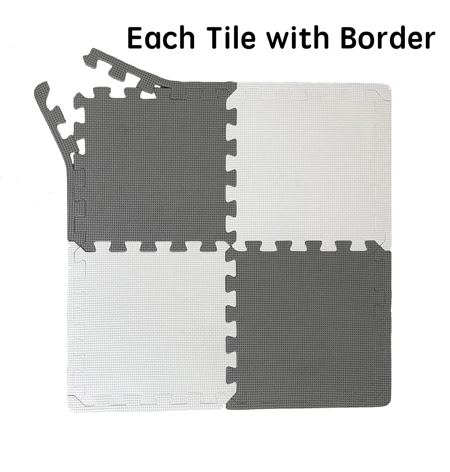 18 Pieces Foam Play Mat, Interlocking Playmat Tiles, Foam Floor Mat Tiles for Kids, Puzzle Play Mats, Exercise Gym Mats – Color of Gray & White with Border