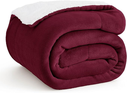 Bedsure Sherpa Fleece Throw Blanket for Couch - Thick and Warm, Soft Fuzzy Plush Throw Blanket for Winter, Winery Red, 50x60 Inches