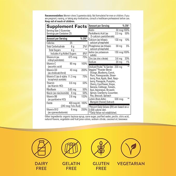 Nature’s Way Alive! Women’s 50+ Premium Gummy Multivitamin, Supports Healthy Heart, Brain & Bones*, B-Vitamins, Gluten-Free, Vegetarian, Grape and Cherry Flavored, 75 Gummies (Packaging May Vary)