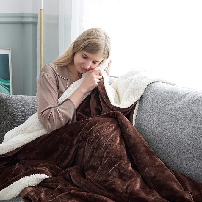 IR Imperial Rooms Coffee Sherpa Fleece Throw Blanket Twin Size for Bed - Wholesale Bulk Pack of 12 Sherpa Blankets - Soft Fluffy Throw Blankets for Hotels, Guest Bedroom, 60x80 Inches