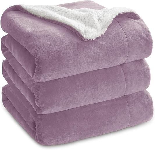 Bedsure Sherpa Fleece Blankets Queen Size for Bed - Thick and Warm, Soft Fuzzy Plush Queen Blanket for Winter, Sea Fog Purple, 90x90 Inches
