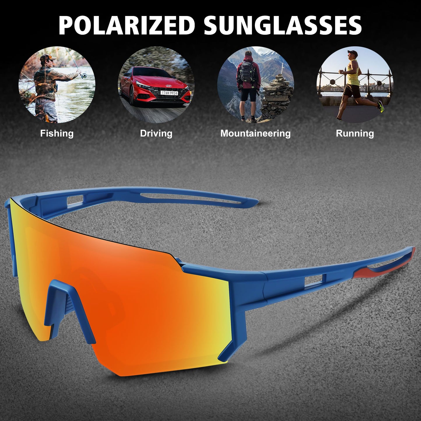 STORYCOAST Polarized Sports Sunglasses for Men Women,Driving Fishing Cycling Mountain Bike Sunglasses UV400 Protection Blue Frame-Red Mirror Lens