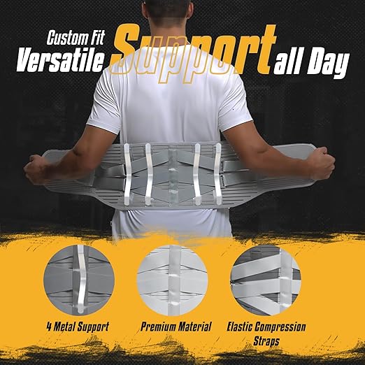 Lumbar Support, Lower Back Brace Support for Lower Back Pain Relief, Scoliosis, Herniated Disc, Sciatica - Adjustable, Removable Metal Plate, Machine Washable - Men and Women (X-Large)