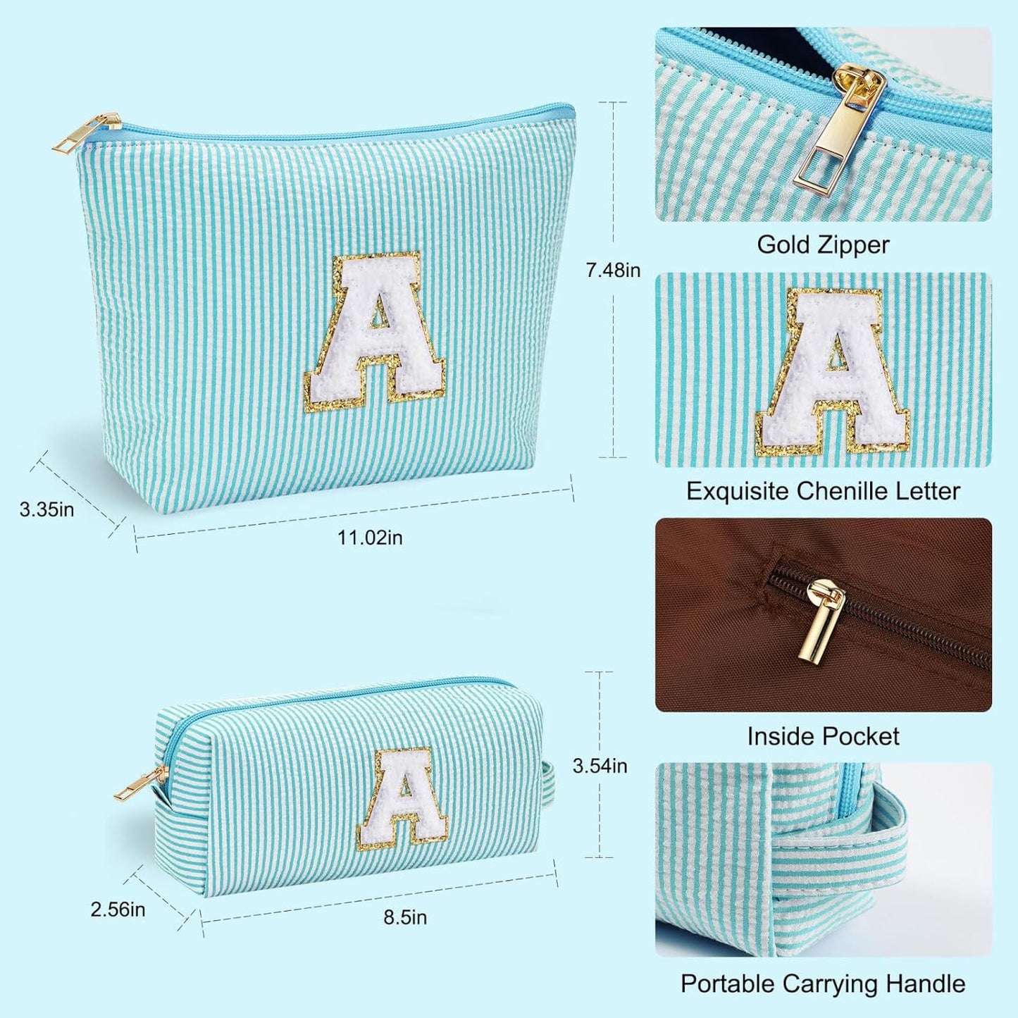 YOOLIFE Personalized Friend Birthday Gifts - 2 Pieces Makeup Bag Cosmetic Bags for Women Travel Makeup Bag Make up Bag with Small Makeup Bag Wedding Bridesmaid Gifts Teacher Gifts for Women Letter H