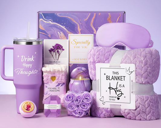 Aeenr Birthday Gifts for Women Self Care Gifts Get Well Soon Gifts, Happy Birthday Spa Gift Baskets w/Flannel Blanket 40 OZ Tumbler Care Package for Mom Wife Sister Best Friend Her Daughter
