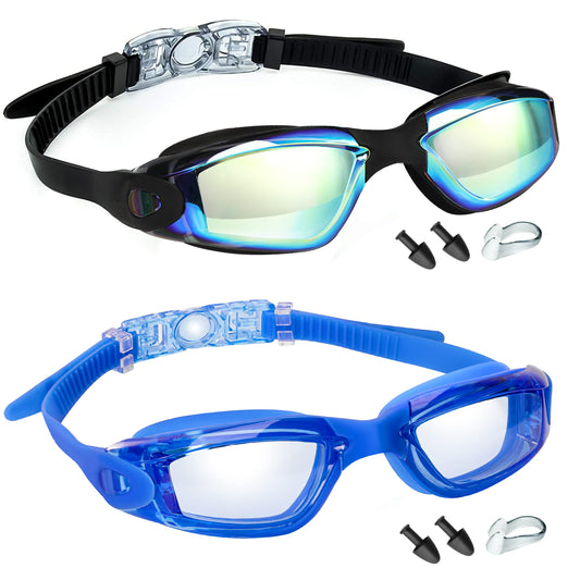 LOCONHA Swim Goggles, 2 Pack Swimming Goggles Anti Fog No Leaking For Adult Women Men Youth (Aqua & Light Blue)