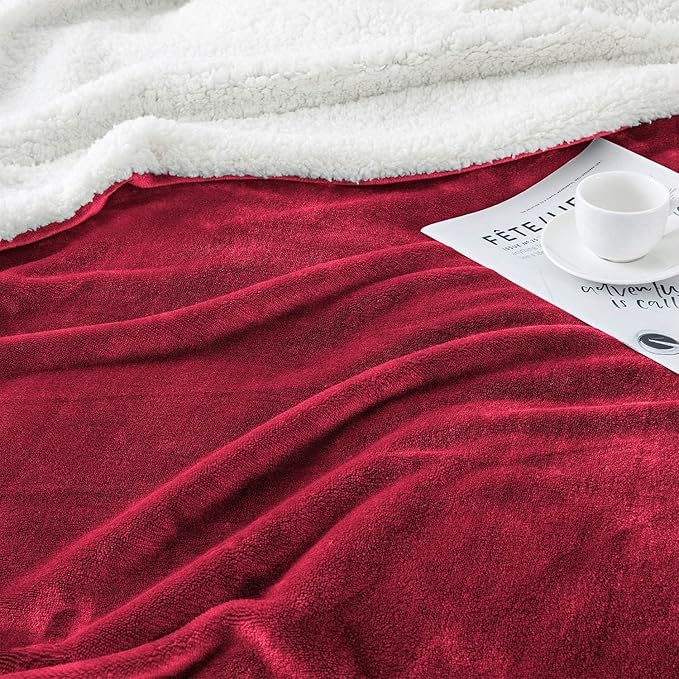 IR Imperial Rooms Sherpa Fleece Throw Blanket Twin Size for Couch - Thick and Warm Fluffy Blankets for Winter, Soft and Fuzzy Twin Blanket for Bed, Burgundy, 60x80 Inches