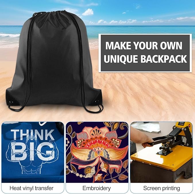 KUUQA 100Pcs Black Drawstring Backpack Bag Sack Drawstring Bags Bulk String Bags Storage Bags for Sport Gym Traveling
