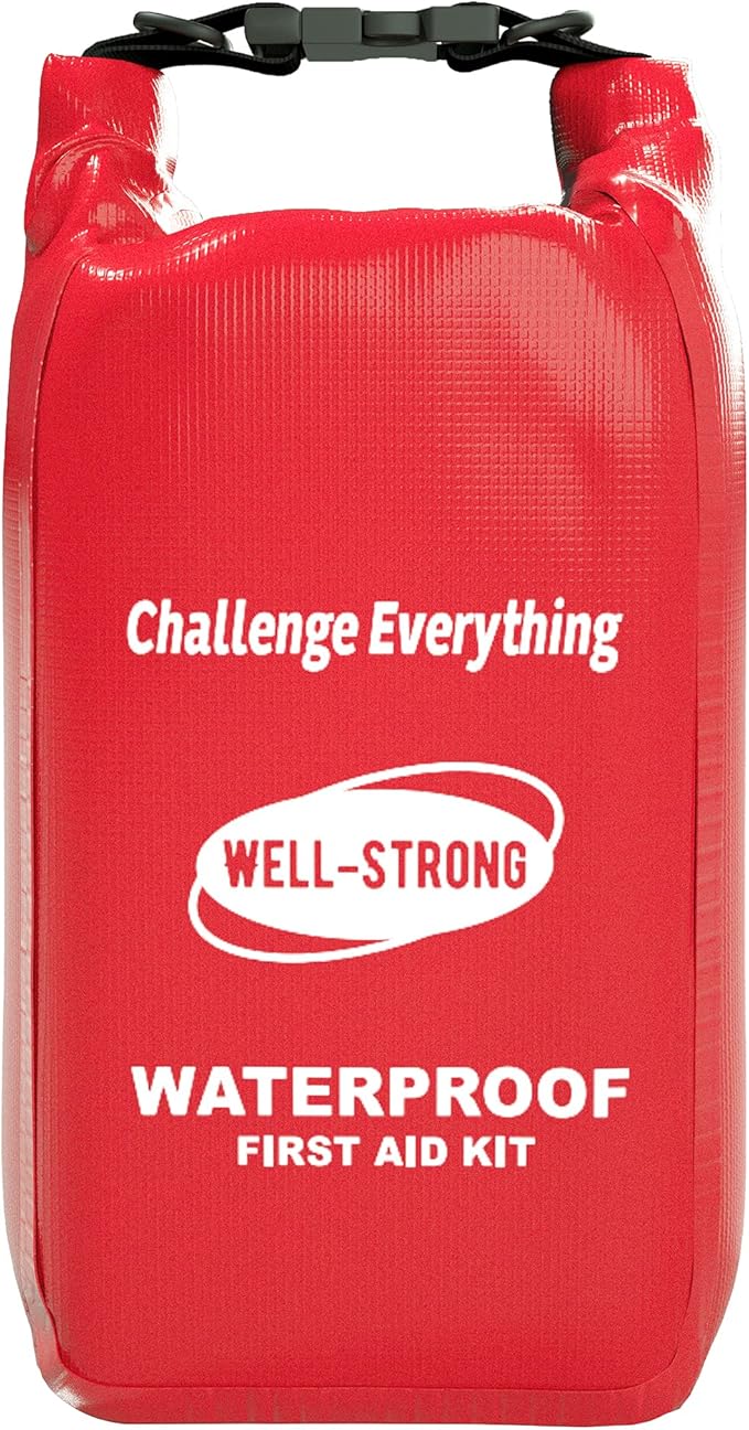 Waterproof First Aid Kit Roll Top Boat Emergency Kit with Waterproof Contents for Fishing Kayaking Boating Swimming Camping Rafting Beach Red
