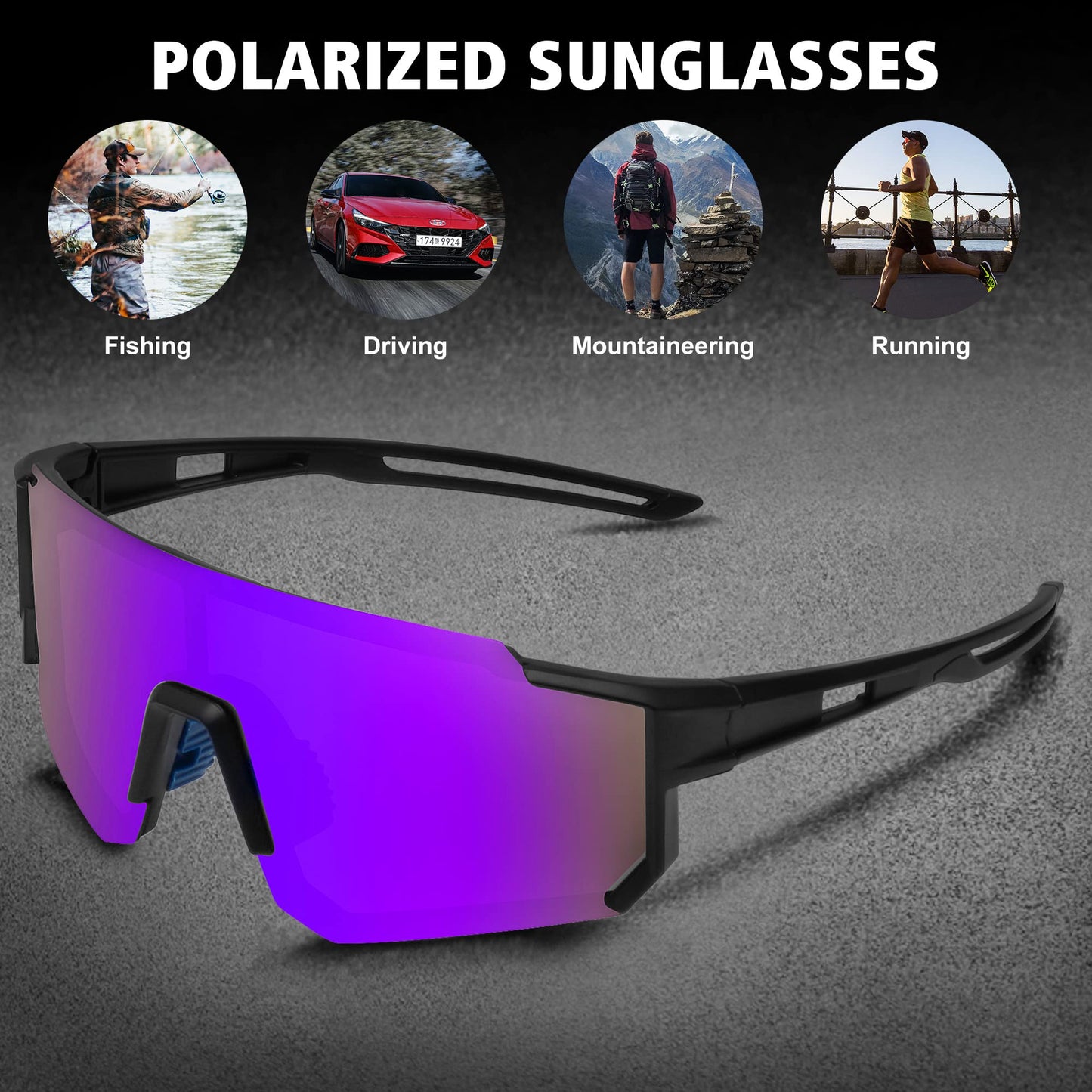 STORYCOAST Polarized Sports Sunglasses for Men Women,Bike Glasses Driving Fishing Cycling Mountain Bike Sunglasses UV400 Protection Black Frame-Purple Mirror Lens